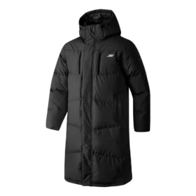 Basic Letter Print Long Down Jacket “Black”