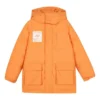 BASIC Letter Printed Woven Medium-Length Down Jacket “Orange White”
