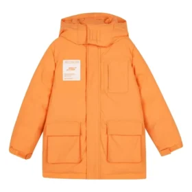 BASIC Letter Printed Woven Medium-Length Down Jacket “Orange White”