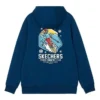 Cartoon Graphic Drawstring Hoodie “Navy Black White Grey”