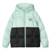 Casual Color Block Hooded Woven Down Jacket “Green Black”
