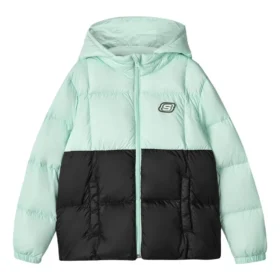 Casual Color Block Hooded Woven Down Jacket “Green Black”