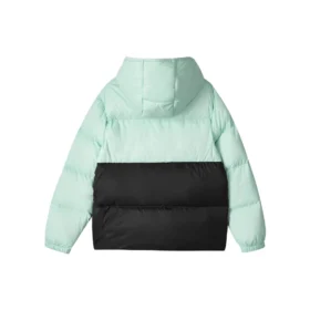 Casual Color Block Hooded Woven Down Jacket “Green Black”