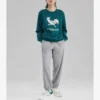 Casual Graphic Crew Sweater “Green White”