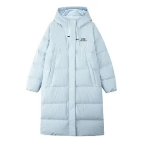 Casual Hooded Long Woven Down Jacket “Blue”
