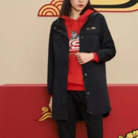 CNY Series Casual Long Jacket “Black Red”