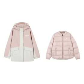 Color-blocked Zip-up Hooded Reversible Jacket “Pink White”
