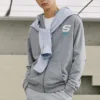 Colorful Casual Series Letter Zip-up Hooded Jacket “Grey White”