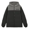 Contrast Color Letter Printed Hooded Down Jacket “Black Grey”