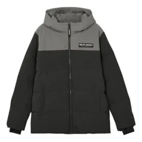 Contrast Color Letter Printed Hooded Down Jacket “Black Grey”
