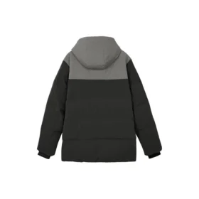 Contrast Color Letter Printed Hooded Down Jacket “Black Grey”