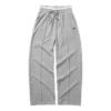 Elastic Waist Straight Wide-Leg Casual Pants “Grey Black”