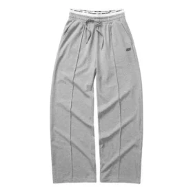 Elastic Waist Straight Wide-Leg Casual Pants “Grey Black”