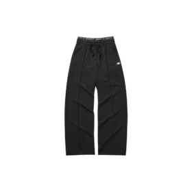 Elastic Waist Straight Wide-Leg Casual Pants “Grey Black”
