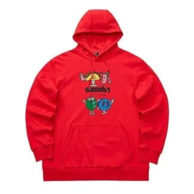 Fun Cartoon Printed Fleece-Lined Hoodide “Red Grey Navy”