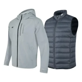 Hooded Woven 3-In-1 Down Jacket “Grey Black”