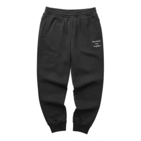 Letter Fleece-Lined Warm Tapered Sports Pants “Black Grey”
