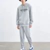 Letter Fleece-Lined Warm Tapered Sports Pants “Black Grey”