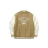 Letter Printed Baseball Jacket “Tan White Black”