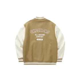 Letter Printed Baseball Jacket “Tan White Black”