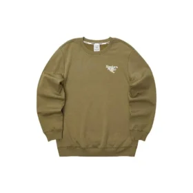 Letter Printed Crew Sweater “Olive Green White”