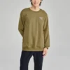 Letter Printed Crew Sweater “Olive Green White”