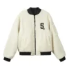 Logo Print Pattern Zip Reversible Jacket “White Black”