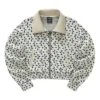 Logo Printed Short Stand-up Collar Zip-up Jacket “Beige Blue White”