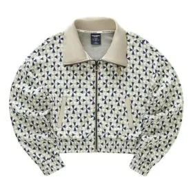 Logo Printed Short Stand-up Collar Zip-up Jacket “Beige Blue White”