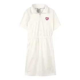 Logo Printed Waist-Defining Short Sleeve Dress “White Black Blue”