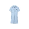 Logo Printed Waist-Defining Short Sleeve Dress “White Black Blue”