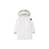 Long Waist-Drawstring Furry Hooded Down Jacket “Black White”