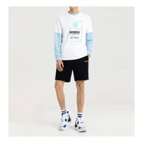 Men”s Skechers Contrasting Colors LOGO Printing Knit Short Sleeve White