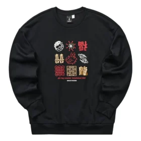 New Year Series Graphic Knit Crew Sweatshirt “Black Red Yellow”