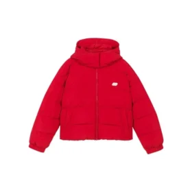 Short Warm Hooded Long Sleeve Down Jacket “White Red”