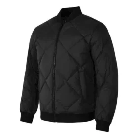 Solid Color Collar Woven Down Jacket “Black”