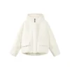 Solid Color Concealed Zip Elastic Cuff Hooded Down Jacket “Pink White”