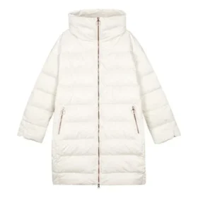 Solid Color Stand-up Collar Zip-up Quilted Jacket “White”