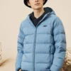Solid Logo Printed Short Hooded Down Jacket “Blue Teal Green”