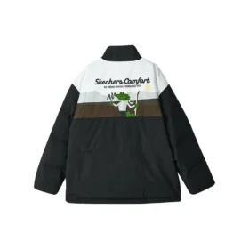 Sport Lifestyle Series Letter Printed Zip-up Down Jacket “Black White Green”