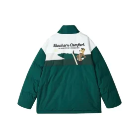 Sport Lifestyle Series Letter Printed Zip-up Down Jacket “Green Tan White”