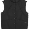 Stand-up Collar Woven Hooded Down Vest “Black Blue White”