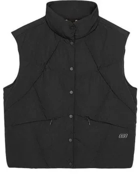 Stand-up Collar Woven Hooded Down Vest “Black Blue White”