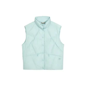Stand-up Collar Woven Hooded Down Vest “Black Blue White”