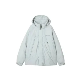 Zip-up Solid Color Hooded Down Jacket “Black Grey White”